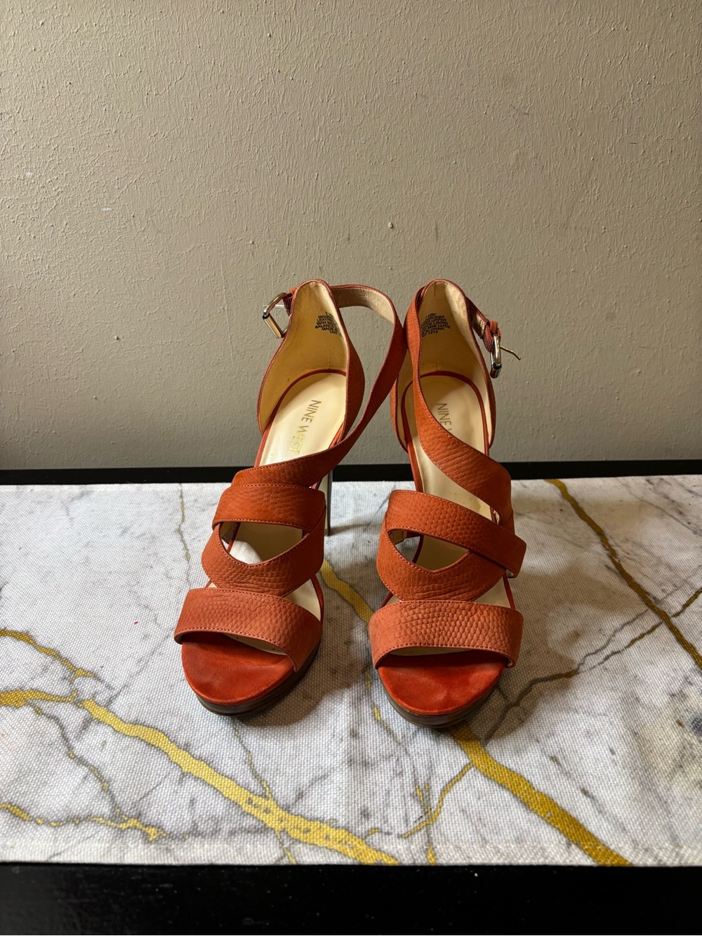 Nine West Burnt Orange Crisscross Heeled Sandals
